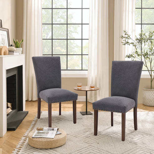 COLAMY Classic Parsons Dining Chair Kitchen Side Chair with Nailhead Trim Model.A420 Gray