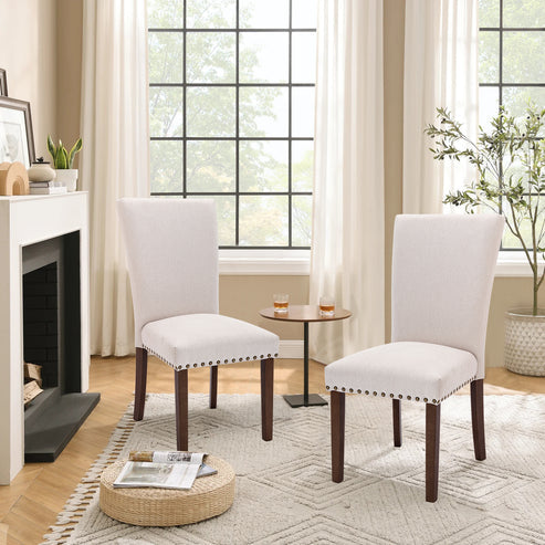 COLAMY Classic Parsons Dining Chair Kitchen Side Chair with Nailhead Trim Model.A420 Beige