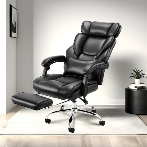 COLAMY Leather 300lbs Office Chair Reclining Gaming Chair with Footrest Model.6754 Black