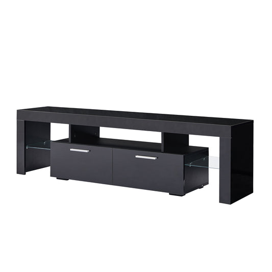 Modern Led Tv Stand With Remote Control And 2 Storage Drawers - Black